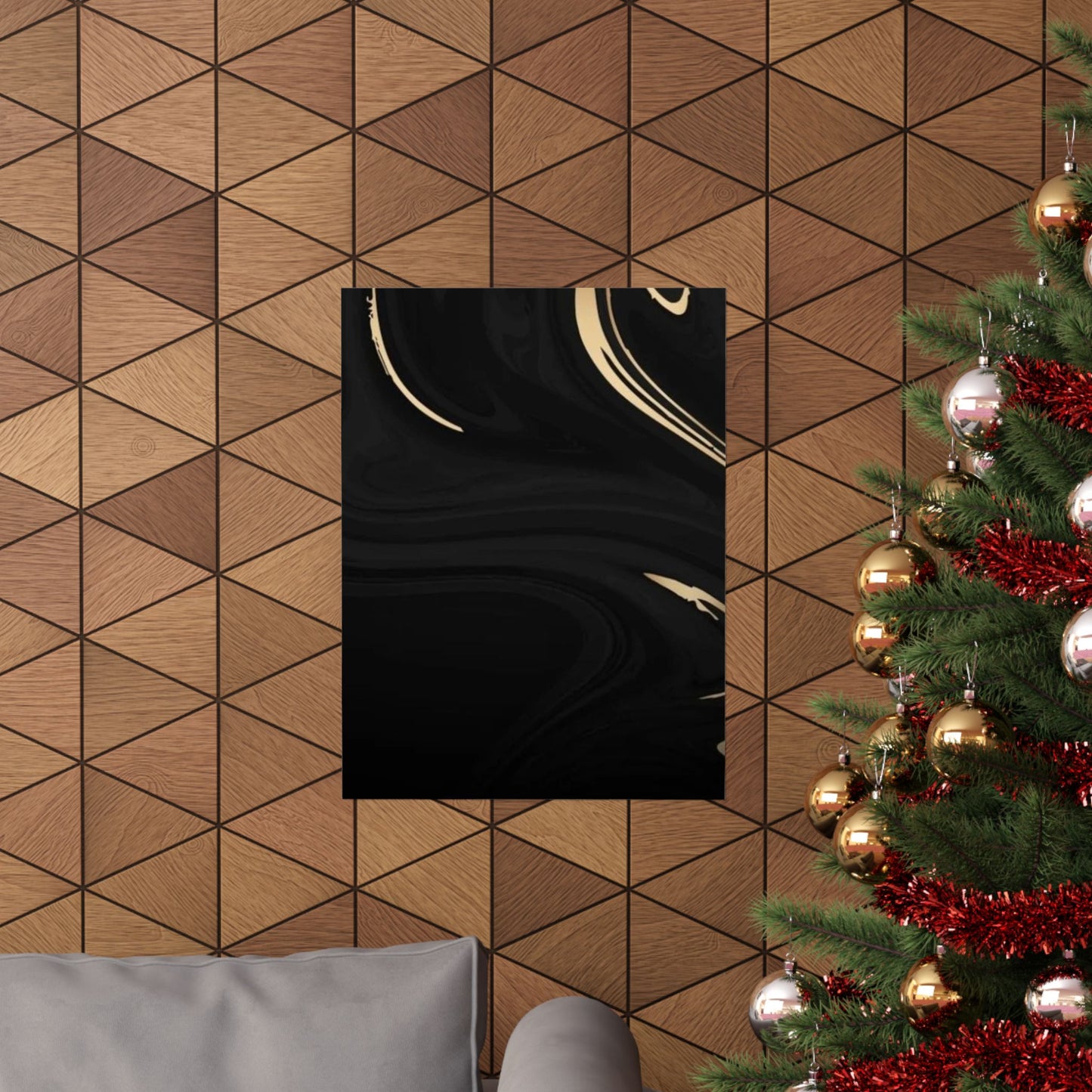 Black Marble Gold Swirl Matte Vertical Poster | Abstract Wall Art
