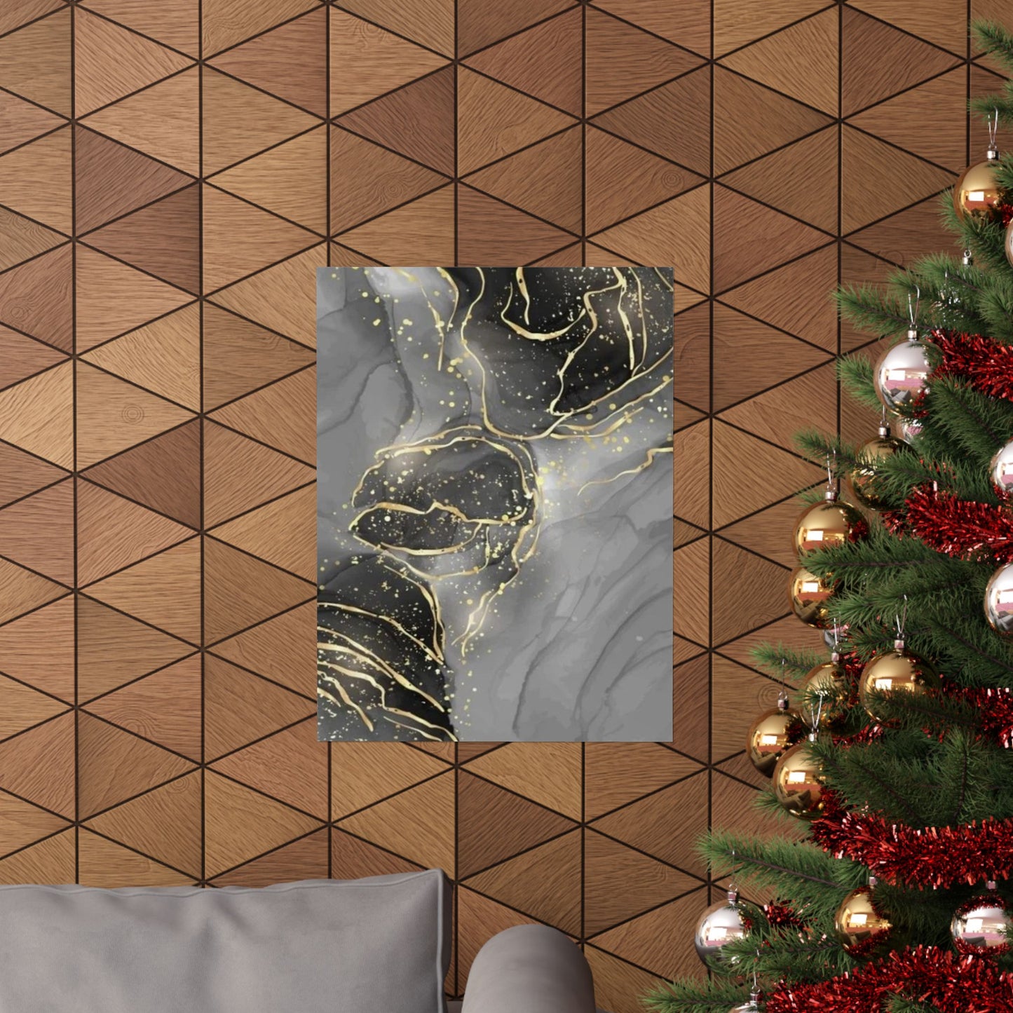 Gray Marble Gold Veins Poster | Matte Vertical Art Print