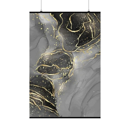 Gray Marble Gold Veins Poster | Matte Vertical Art Print