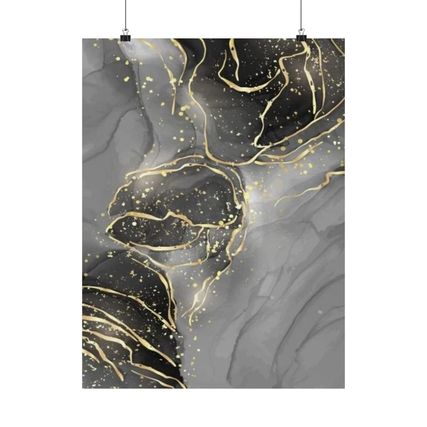 Gray Marble Gold Veins Poster | Matte Vertical Art Print