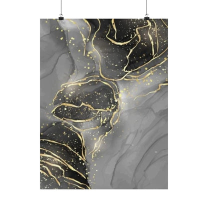 Gray Marble Gold Veins Poster | Matte Vertical Art Print