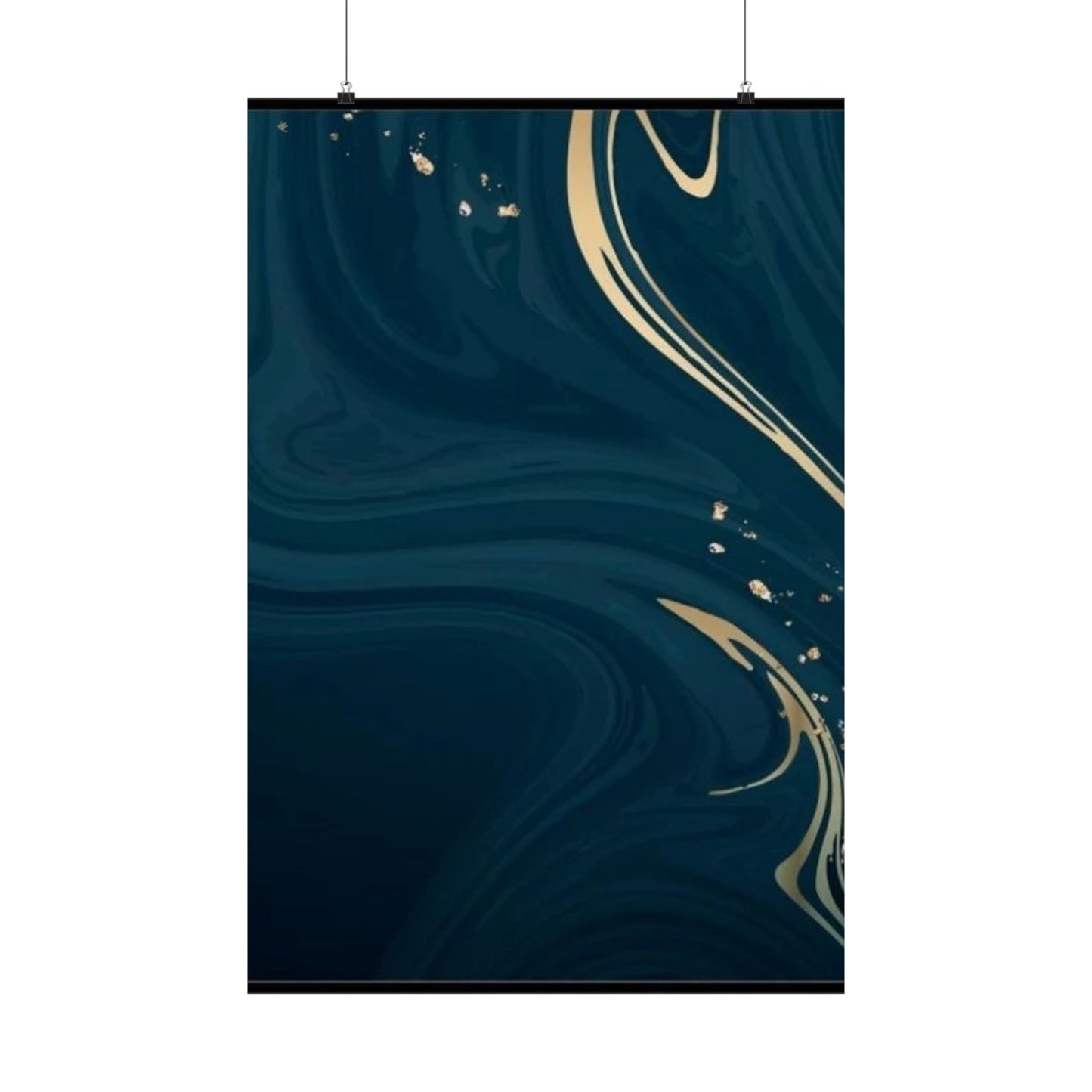 Navy Marble Swirl Matte Vertical Poster | Gold Vein Abstract Wall Art