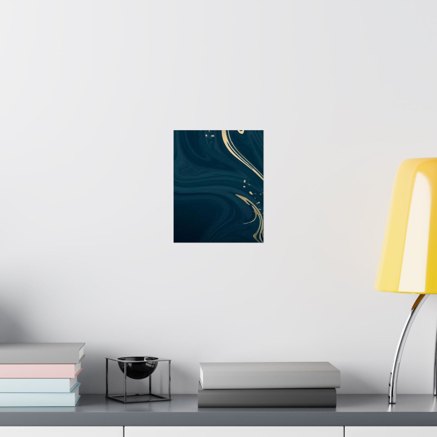 Navy Marble Swirl Matte Vertical Poster | Gold Vein Abstract Wall Art