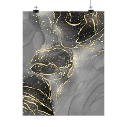 Gray Marble Gold Veins Poster | Matte Vertical Art Print