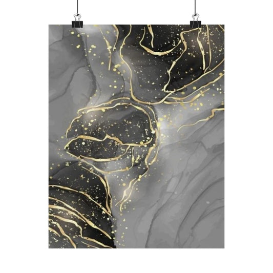 Gray Marble Gold Veins Poster | Matte Vertical Art Print