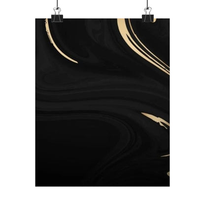 Black Marble Gold Swirl Matte Vertical Poster | Abstract Wall Art