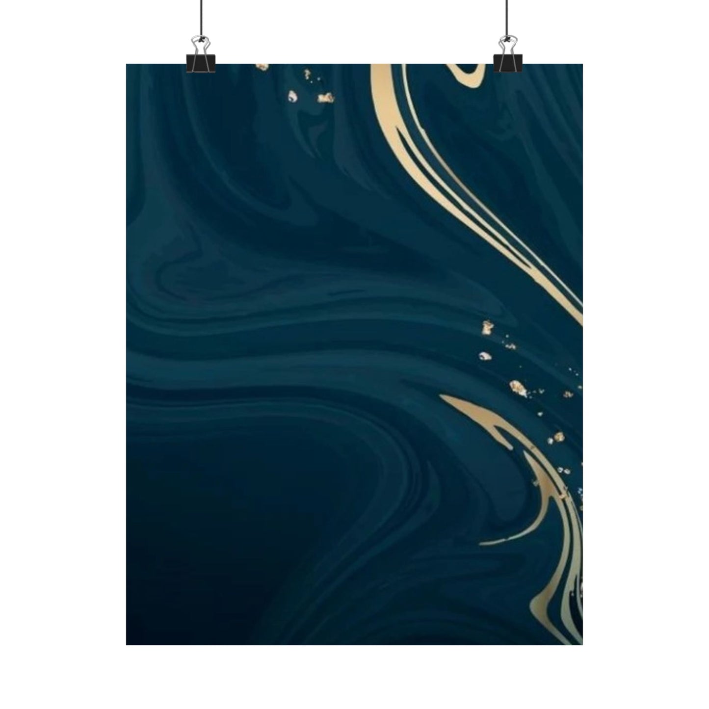 Navy Marble Swirl Matte Vertical Poster | Gold Vein Abstract Wall Art