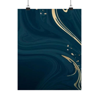 Navy Marble Swirl Matte Vertical Poster | Gold Vein Abstract Wall Art