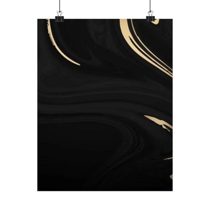 Black Marble Gold Swirl Matte Vertical Poster | Abstract Wall Art