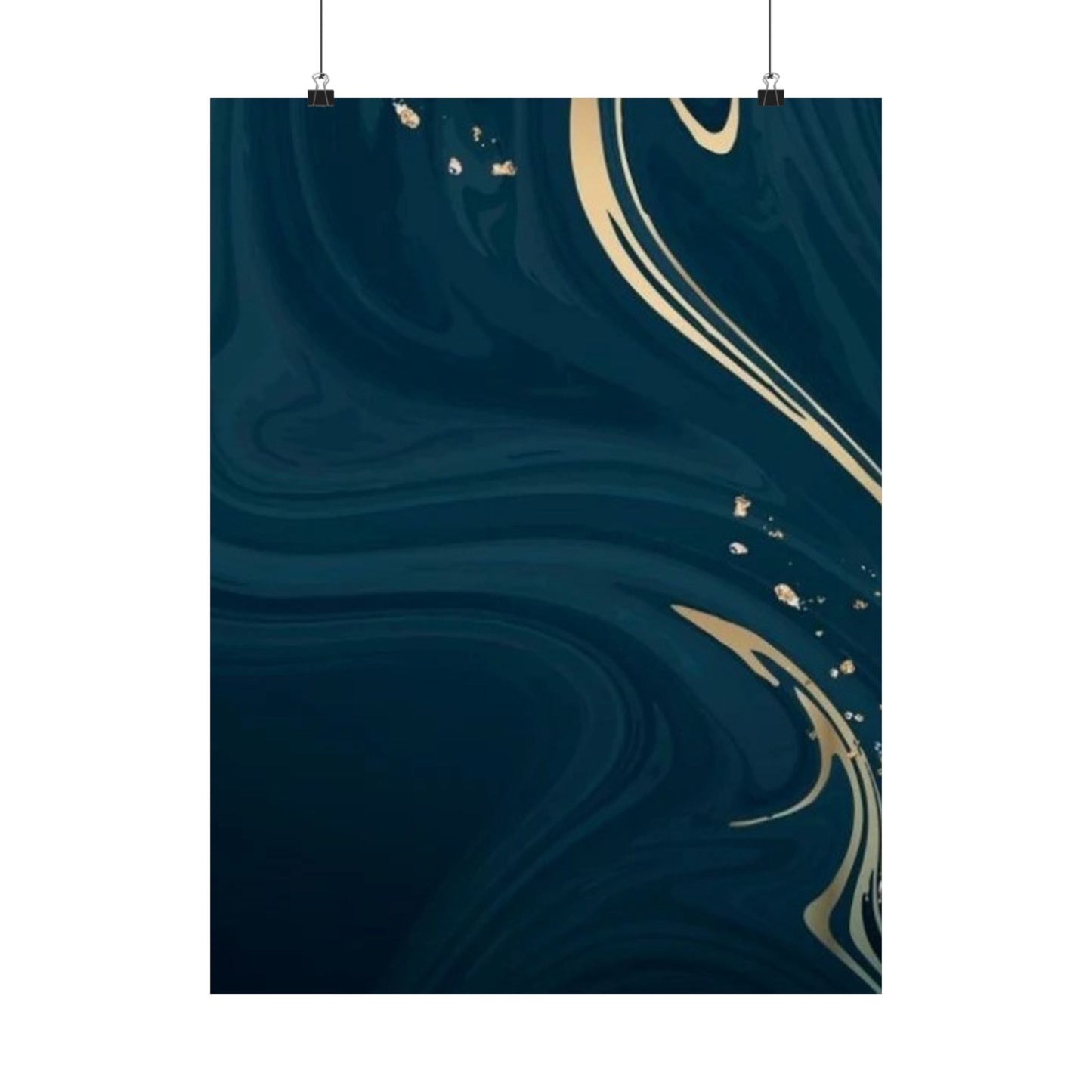 Navy Marble Swirl Matte Vertical Poster | Gold Vein Abstract Wall Art