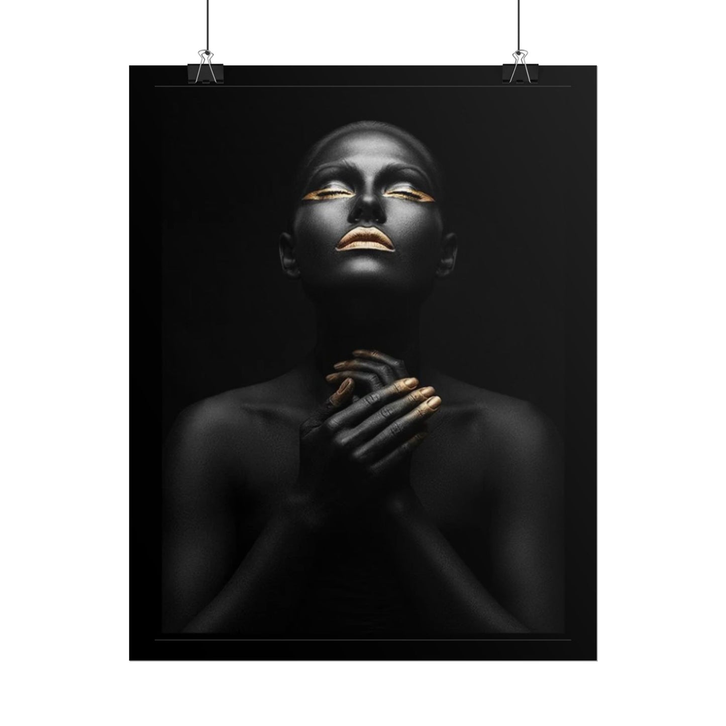 Black Portrait with Gold Accents Rolled Poster | Dark Elegant Wall Art