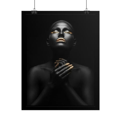 Black Portrait with Gold Accents Rolled Poster | Dark Elegant Wall Art