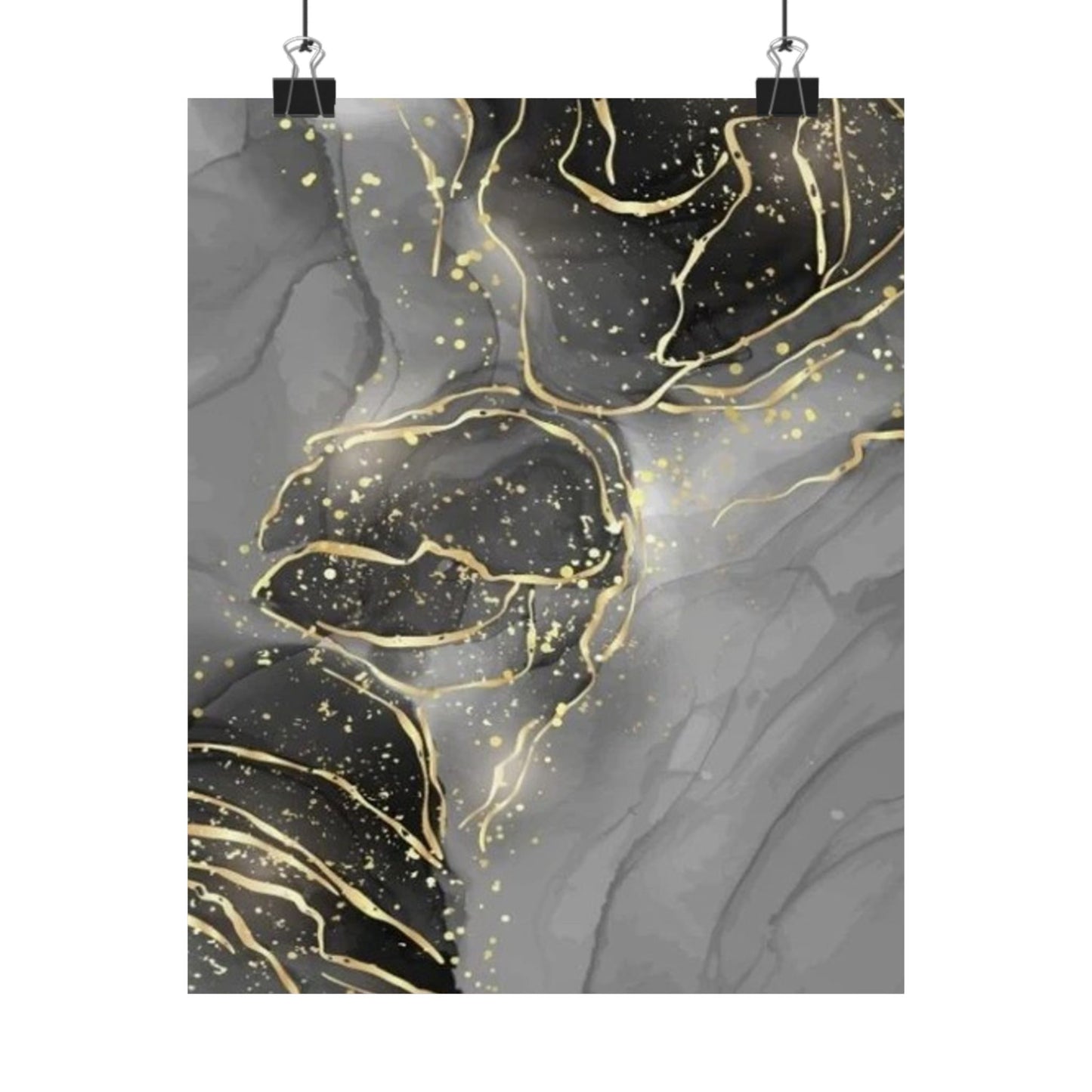 Gray Marble Gold Veins Poster | Matte Vertical Art Print