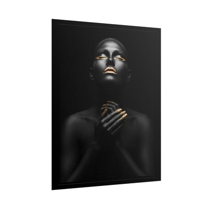 Black Portrait with Gold Accents Rolled Poster | Dark Elegant Wall Art