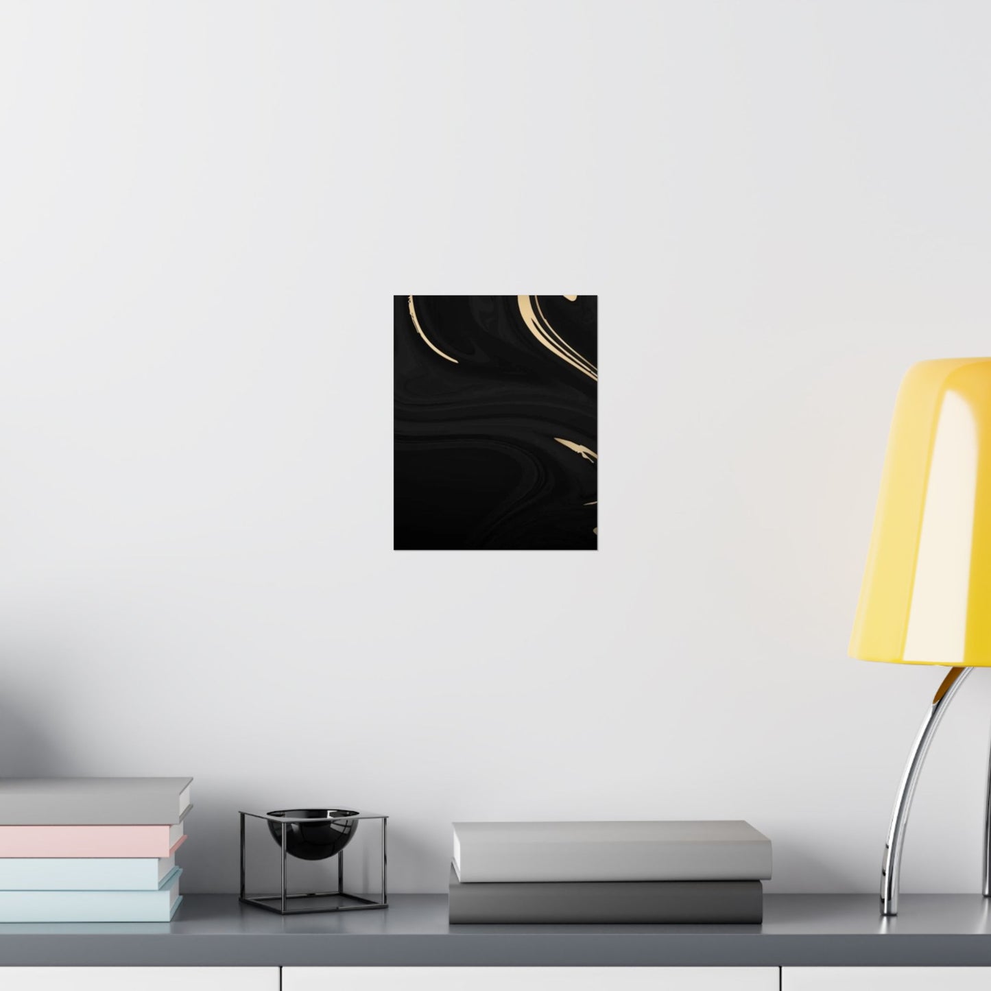 Black Marble Gold Swirl Matte Vertical Poster | Abstract Wall Art
