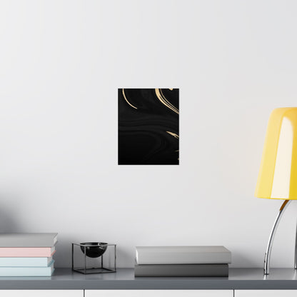 Black Marble Gold Swirl Matte Vertical Poster | Abstract Wall Art