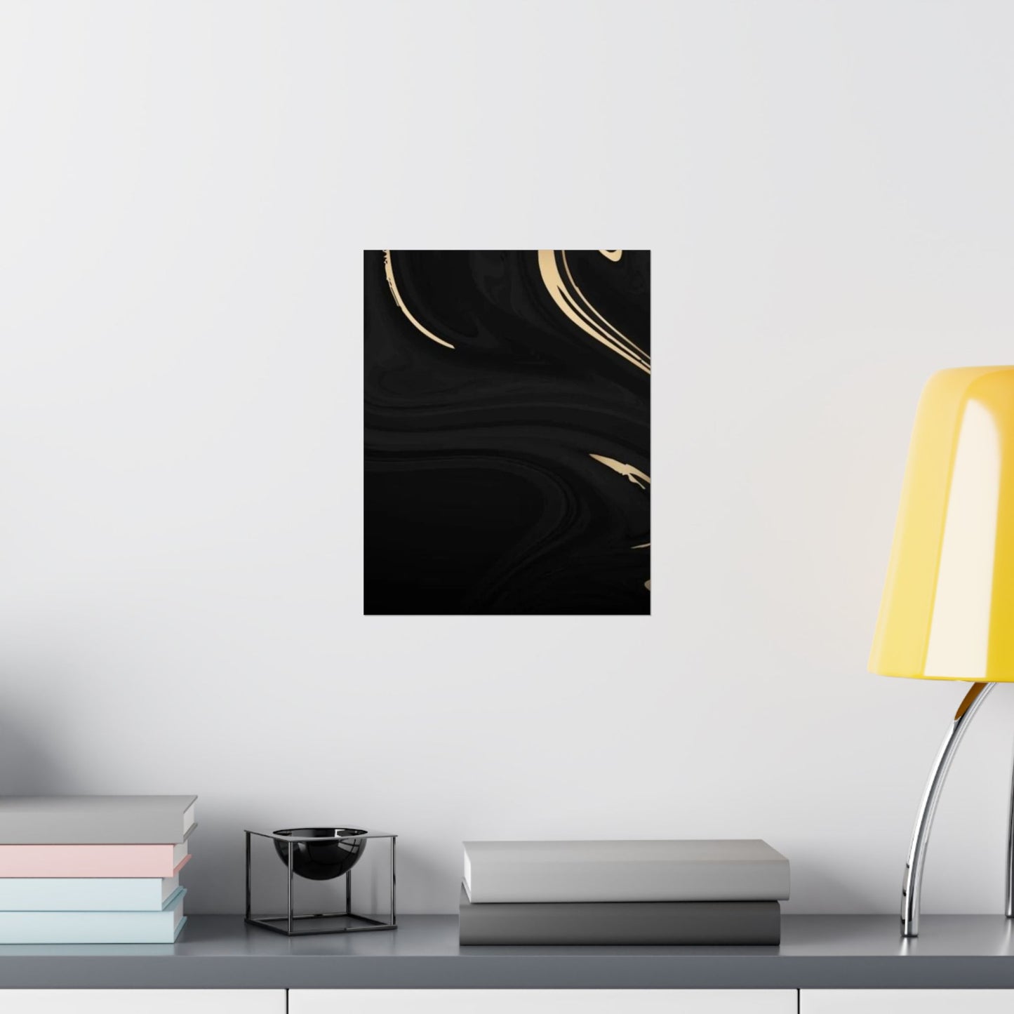Black Marble Gold Swirl Matte Vertical Poster | Abstract Wall Art